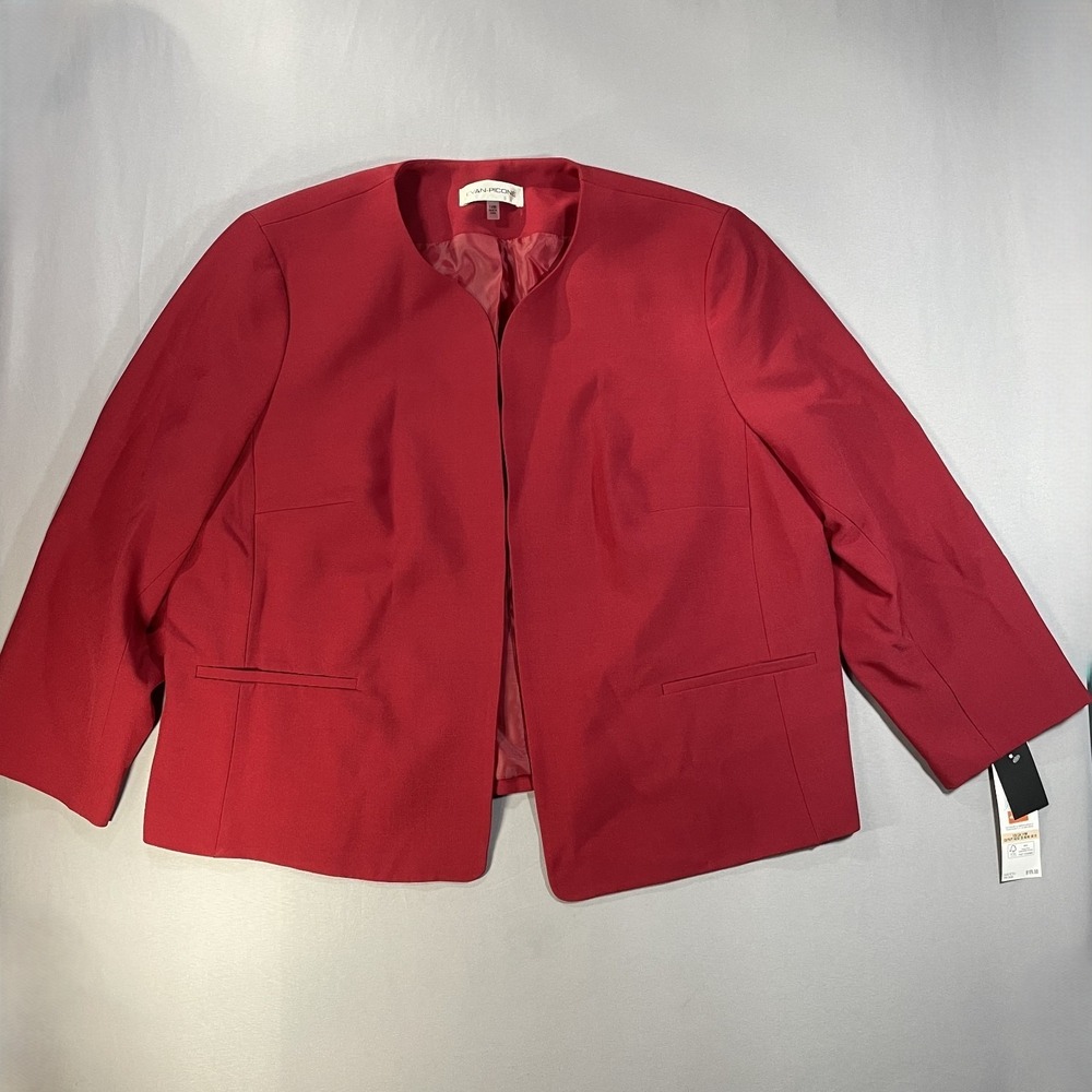 Evan-Picone Blazer Womens 14W Crimson Red Open Front 3/4 Sleeve NWT Jacket